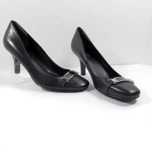 Ralph Lauren Black Leather Pumps Silver Trim